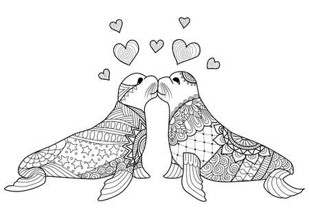 mariage dessin Seals embrasser lautre conception valentine zentangle pour livre de coloriage et